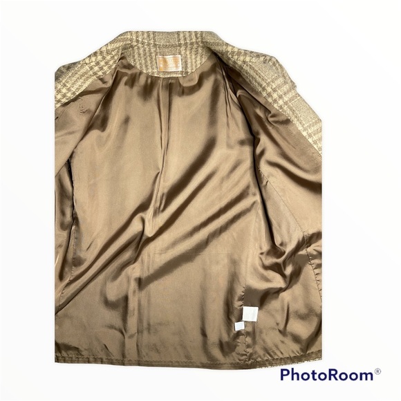 Vintage Pendleton Fuzzy Wool Tan/Cream Houndstooth Plaid Blazer size 14 - Picture 4 of 9